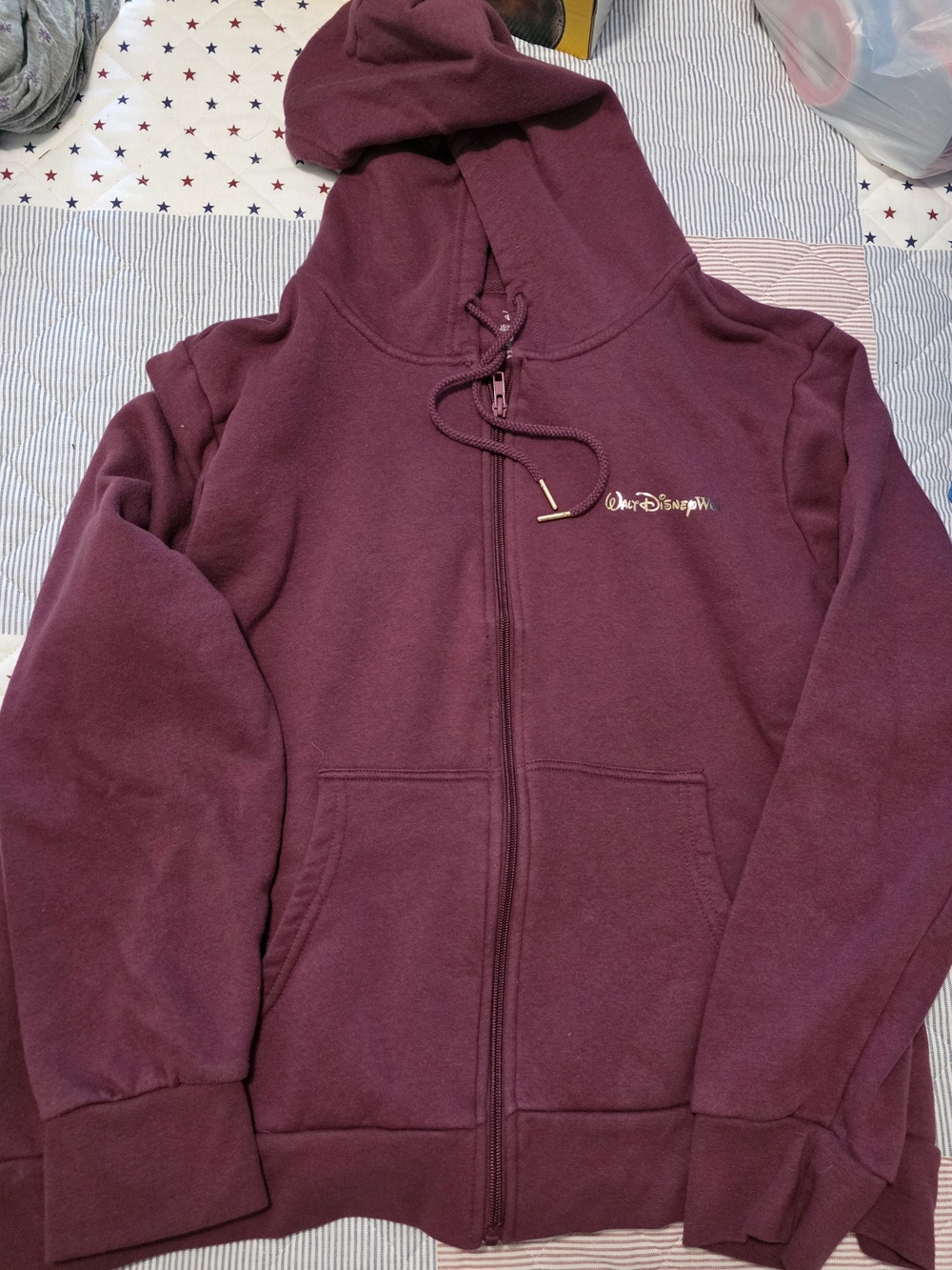 Disney Womens' Burgundy Zip-Up Hoodie